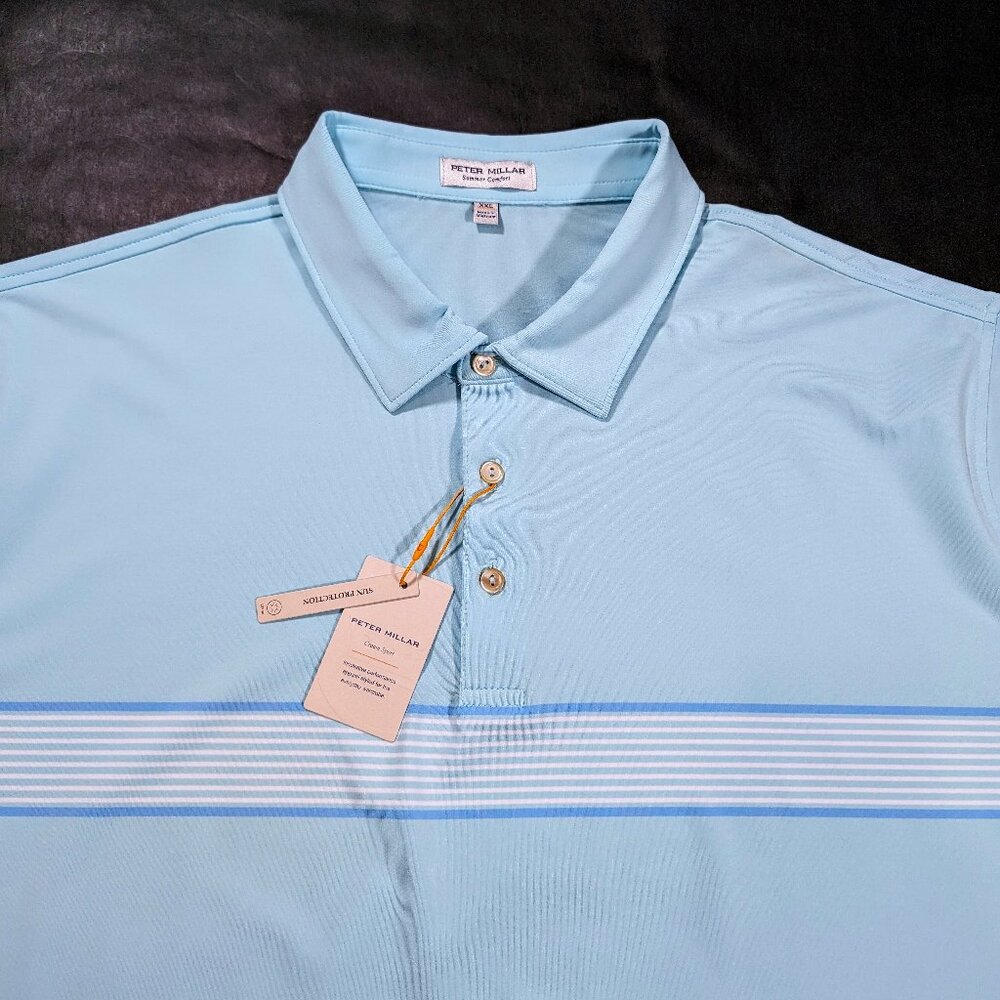 $110 Peter Millar Lane Performance Jersey Polo Shirt Size L  2XL Men's CELESTE